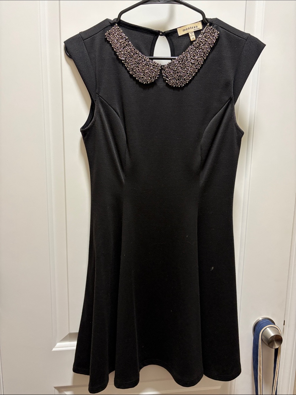 Monteau Black Beaded Collar Mini Dress